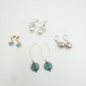 Elegant Faux Pearl & Crystal Earrings – Lot of 4 Pairs, Unique Drop Styles